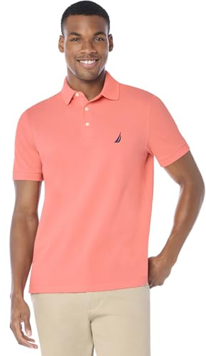 Nautica Polo de piqué de algodón elástico de Manga Corta para Hombre, Coral pálido, X-Large