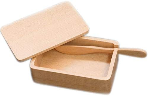Butterdose aus Holz mit in Buche geschnitztem Buttermesser