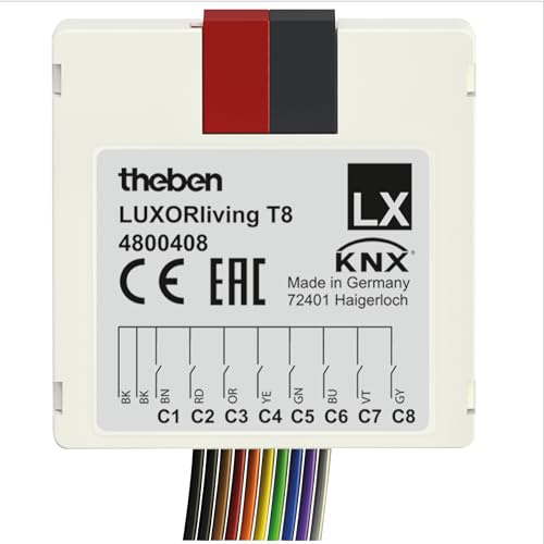 Theben 4800408 I LUXORliving T8 I 8-fach Binäreingang-Tasterschnittstelle I Softwarefunktionen Schalter/Taster, Dimmen, Jalousie I Für KNX Smart-Home System LUXORliving