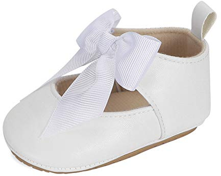 LACOFIA Ballerine neonata Scarpe Primi Passi Bambina Scarpine da Battesimo Principessa Bowknot Antiscivolo per Bimba Bianco 3-6 Mesi