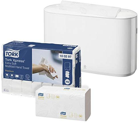 Tork Xpress Spender inkl. Papierhandtücher - Tischspender inkl. Multifold Handtücher Universal - Tischspender-Weiß - 21 Bündel à 100 Tücher