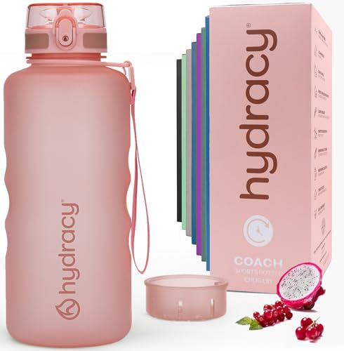 Hydracy Water Bottle with Time Marker - Large 2 Litre BPA Free Bottle & No Sweat Sleeve - Leak Proof Gym Bottle with Fruit Infuser Strainer & Times to Drink - Ideal for Fitness, Sports & Outdoors