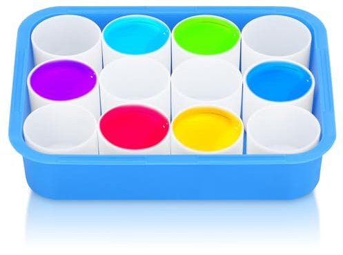 Paint Cup Container,12 Pcs Painting Cups with Storage Box Easy Pour No Spill Paint Cups Washable Paint Mix Cups Kids Painting Tools for Watercolor Tempera Home School