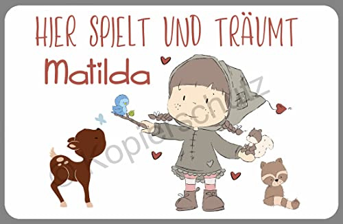 Türschild fürs Kinderzimmer Kinder Namensschild Zimmertür Mädchen Junge Geschenk Geburt Taufe Geburtstag (Waldmädchen)