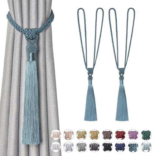 Pretty Jolly Confezione da 2 fermatende lunghi con nappa, fatti a mano, in corda intrecciata, stile europeo, decorativi, per casa e ufficio (verde acqua)