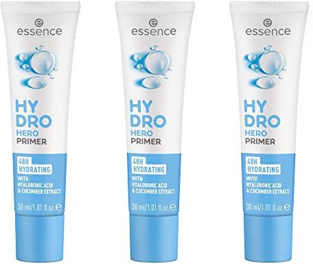 essence HYDRO HERO PRIMER, Weiss, feuchtigkeitsspendend, langanhaltend, glättend, natürlich, vegan, ölfrei, ohne Alkohol, ohne Parabene, 3er Pack (3x30ml)