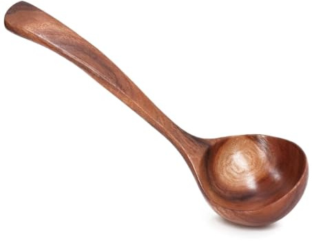 Louche à Soupe en Bois, Louche en bois, rande Cuillère à Soupe,cuillères à soupes louches avec long manche pour cuisiner, servir, ustensiles de cuisine(24cm)
