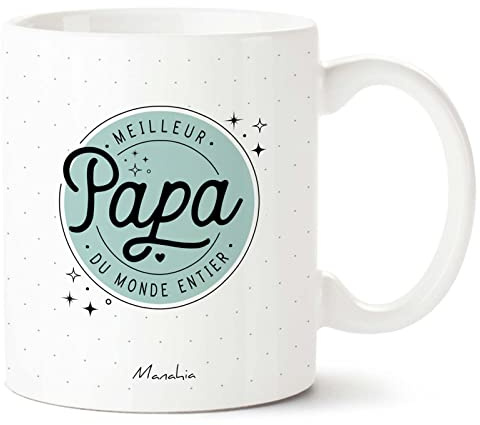 Manahia - Mug Meilleur Papa - Cadeau Fête des Pères & Anniversaire | Meilleur papa du monde entier - Tasse papa chéri, Noël, enfant - Boîte cadeau kraft - Imprimée en France