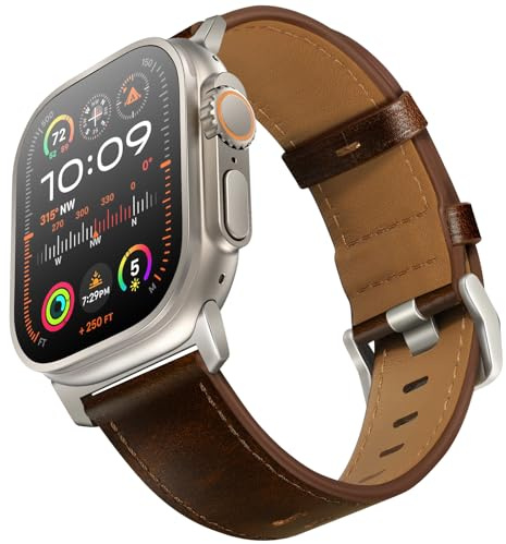 UUPWPOKT Compatible avec Apple Watch Ultra 2 / Ultra Band 49 mm 46 mm 45 mm 44 mm 42 mm 41 mm 40 mm 38 mm Bracelet en cuir véritable pleine fleur pour iWatch Ultra Series 10 9 8 7 6 5 4 3