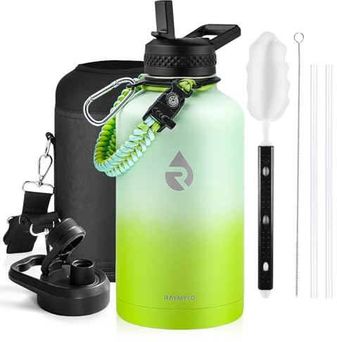 RAYMYLO 2L Insulated Water Bottle, Triple Wall Vacuum Stainless Steel | Leak Proof Metal Water Flask Jug with Straw & Spout Lids for Sports and Travel, BPA-Free,Cold for 48 Hrs, Hot for 24 Hrs