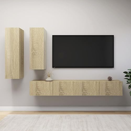 Annlera 4-TLG. TV-Schrank-Set Holzwerkstoff Wohnzimmer Möbel Tv Lowboard Hängend Wohnwand Hängend Wohnwand Modern Tv Schrank Wohnwand Holz Tv Lowboard Holz Tv Unterschrank Sonoma-Eiche
