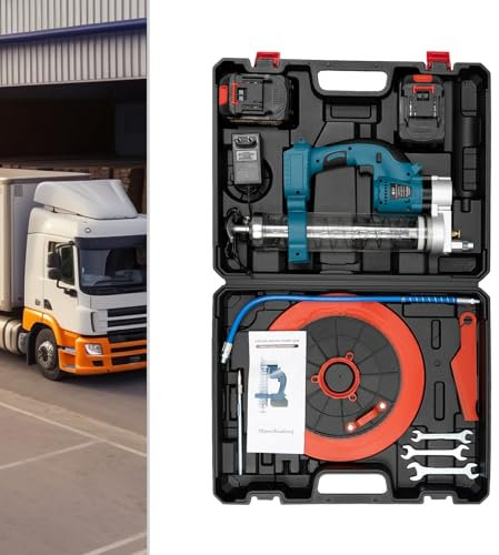 Akku Fettpresse 21V Fettpresse für Schmiernippel mit 2×Batterien unb Ladegerät (6000 psi Arbeitsdruck,23000 U/min Geschwindigkeit) für Kraftfahrzeuge, Schwermaschinen, Schiffe, Automobile Ölen