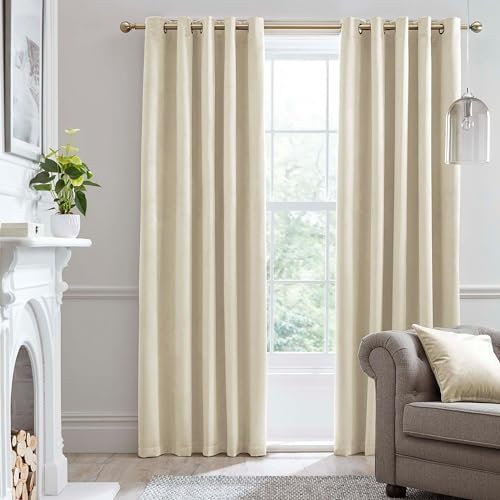 Laurence Llewelyn-Bowen Ivory Velvet Blackout Curtains – W168 x L229cm – 2 Eyelet Panels – Thermal Soundproof Bedroom Drapes – Cream Montrose Collection – Luxury Window Decor
