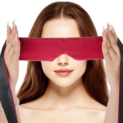 Andibro Maschera per gli occhi in raso Maschera per dormire morbida Confortevole protezione oscurante regolabile Protezione per gli occhi da viaggio Maschera per gli occhi per donne Uomini (rosso)