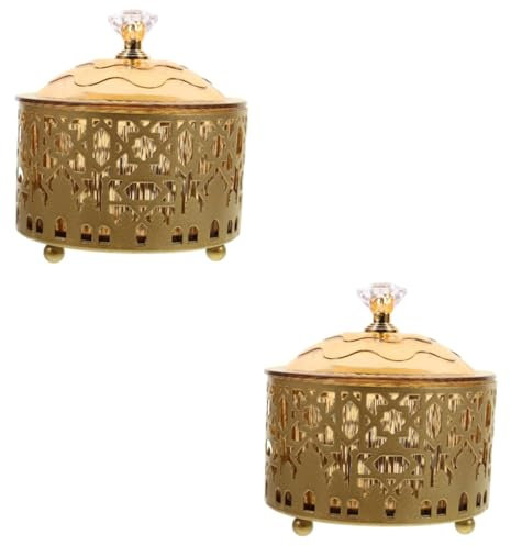 PRETYZOOM 2pcs Gold Serving Tray Ramadan Candy Tray Metal Snack Serving Platter Eid Snacks Ramadan Decorative Dessert Storage Plate