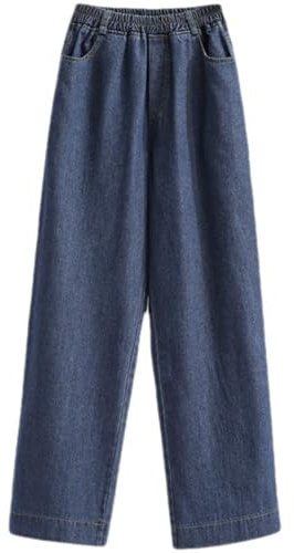 OATTIS Pantalones Sueltos De Cintura Elástica De Otoño De Pierna Recta Lavados Oscuros, Pantalones De Pierna Ancha, Jeans,XL
