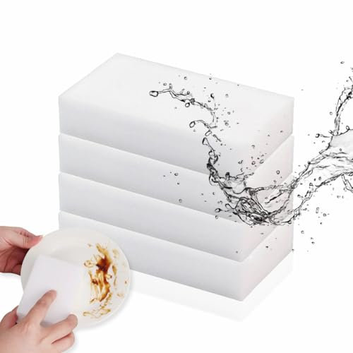 Magic Eraser Sponge Heavy Duty Cleaning Sponges Non Scratch Sponges Dirt Cleaner Stain Remover Foam Cleaning Pads For Cleaning Car Walls Floor Kitchen Bathroom Home Supplies White (Pack Of 4)