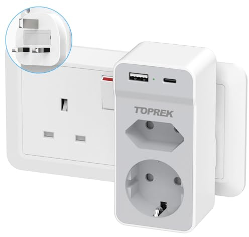 TOPREK UK Adapter, Type G, EU to UK, Adapter England Deutschland, mit USB | Adapter UK Steckdosenadapter Reiseadapter Typ G, Stecker England Adapter für Ireland England, Dubai, Maldives, Malaysia