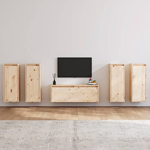Iiaky TV-Schränke 5 STK. Massivholz Kiefer Wohnzimmerschrank TV Board HäNgend Wohnzimmer MöBel Set TV Tisch - 3100214