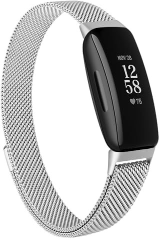 Metal Straps for Fitbit Inspire 2/HR/Ace 2 - Stainless Steel Replacement Bands for Fitness Tracker, Women Men (Silver)