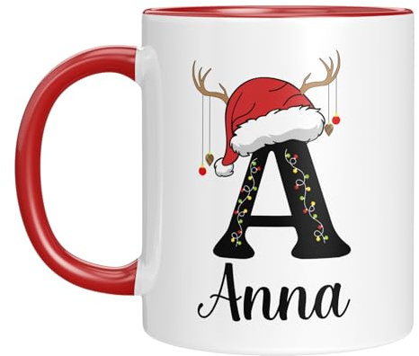 Tasse mit Namen personalisiert - Weihnachtstasse - Namenstasse - Weihnachten - Rentier Motiv mit Anfangsbuchstaben - Nikolausgeschenk