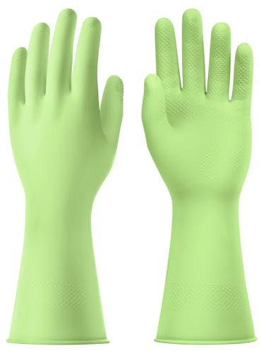 AUAUY 1 Pairs Reusable Washing up Gloves, Rubber Odorless Cleaning Gloves, Non-Slip and Waterproof Household Dishwashing Gloves with Embossed Palm for Kitchen Cleaning, Laundry, Gardening (Green, M)