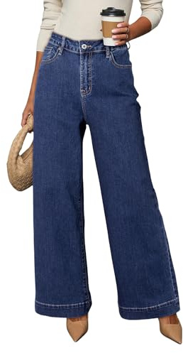 Dokotoo Women's Casual High Waisted Jeans for Women Baggy Wide Leg Loose Stretch Denim Pants Blue Size 10