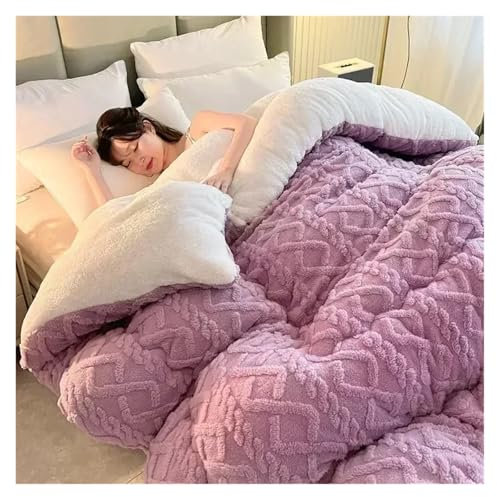 WONLEU Winter-Decke Super Dicke, warme Winterdecke for das Bett, künstliche Gewichtsdecken, weiche, Bequeme, wärmende Steppdecke Plüsch Decke Winter(Purple,150x200cm 3kg)