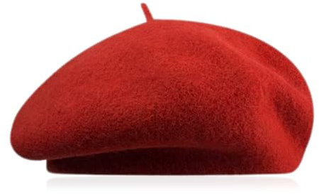 GIDWRIY Französische Klassische Baskenmütze Damen,Barett Damen Wolle,Franzosen Mütze,French Beret,Wintermütze Barett Hut,Künstler Mütze Pantomime,Barette für Frühling Herbst Winte - Groß Rot