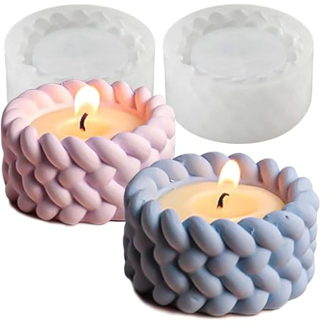 Dryxog 2 Piezas Silicona Molde Fundición Velas Hacer Molde Silicona Cuerda Cáñamo Forma Redonda DIY Cemento Portavelas Herramientas Portavelas Hormigón para Decoración Hogar Fundir