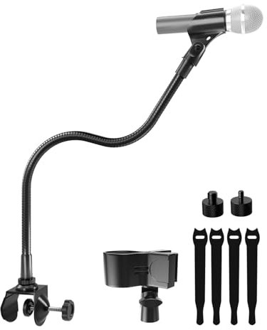 Etour Support de microphone col de cygne de 48,3 cm, bras réglable à 360° avec 2 supports de micro, pince de serrage robuste et adaptateurs à vis de 5/8-3/8 et 5/8-1/4, idéal pour podcasting
