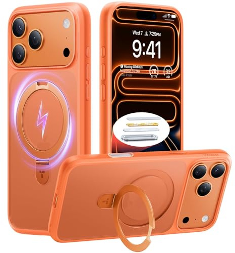 TORRAS Ostand Q1 Guardian Coque iPhone 17 Pro, Support 180°, Orange | Support 180° ultra-stable, MagSafe 18N, protection antichoc 3,66 m et finition mate Nappa 3D douce et anti-traces.