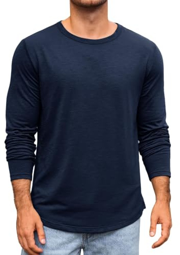 Runcati Maglietta da uomo a maniche lunghe, scollo rotondo, tinta unita, vestibilità normale, per lo sport, il tempo libero, casual, basic