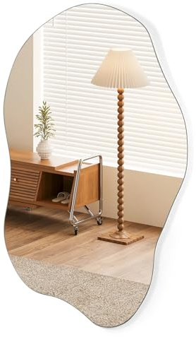 Trintion Asymmetrischer Spiegel 85x50cm Dekorativ – Rahmenloser HD Glas Spiegel in Wolkenform, Organisches Asymmetrisches Fleck Wandspiegel Moderner (Silber 85x50cm)