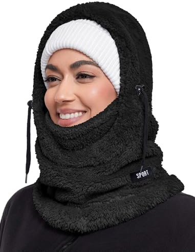 DUVOWE Sturmhaube Mütze Winter Herren Damen,Plüsch Winddicht Skimaske Gesichtshaube Verstellbare, Thermo Mütze Schal Balaclava Kopfbedeckung Schlupfmütze für Outdoor Radfahren Reiten