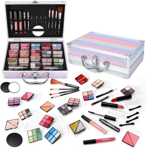Makeup Kit for Women Girls, Fashionable Make Up Present Set for Beginners Professionals Traveler with Case, Makeup Essential with Eyeshadow Palette, Lip Gloss, Mascara,Foundation Face Primer(Rainbow)