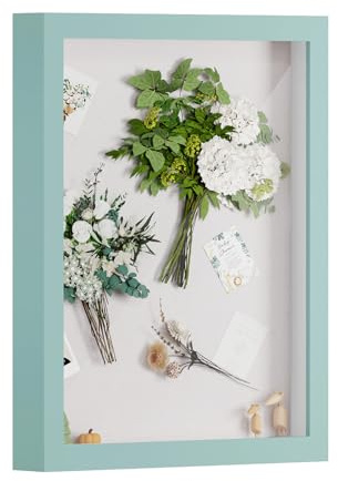 Muzilife 3D Bilderrahmen zum Befüllen mit Echter Glasscheibe 24x30cm | Grün, 2,5cm Tiefer MDF Rahmen, Objektrahmen für Fotos Hochzeitsstrauß DIY, Shadow Box als Geschenk für Familie Freunde