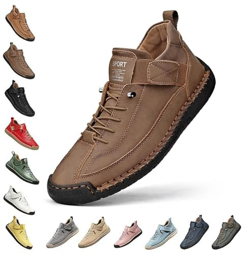 Emiline bekväma ortopediska sneakers for kvinnor och män, unsex justerbara lädersneakers, vattentät rymlig tåbox(Khaki,12.5 Women/10.5 Men)