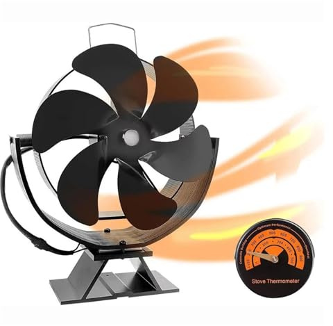 Ventilador Estufa Leña Estufa De Calor Con Ventilador, For Hogar 6 Aspas, Leña Giratorio 360 ​​°, Distribución Eficiente Del Cálido For El En Invierno(With Thermometer)