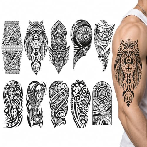 20 Hojas de Tatuajes Temporales Tribal para Adultos y Niños, 3D Realistas Tatuajes Falsos Tribales Negros En El Brazo para Hombres y Mujeres, Tattoo Calcomanias Impermeable, Pegatinas para el Cuerpo