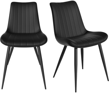 JMGJOY Pack de 4 Sillas de Comedor de Cuero Sintético - Sillas Comedor Modernas con Patas de Metal Negro, Sillas Salón Tapizadas para Cocina, Comedor, Oficina - (Negro-Pack 2)