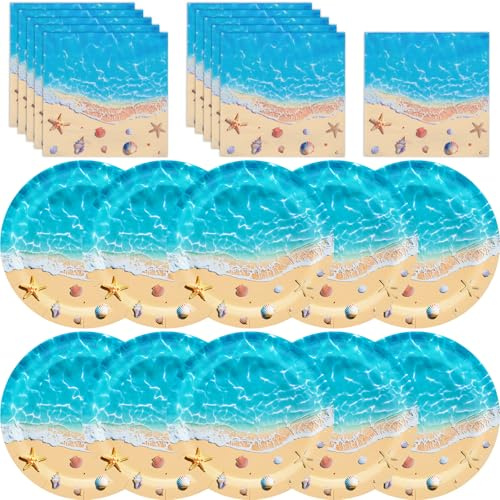 40 Pieces Summer Beach Party Tableware Set – Ocean Beach Disposable Dinner Plates and Napkins with Seaside Sand & Wave Designs for Pool Parties, Picnics, Luau and Coastal Celebrations – Serves 20
