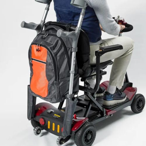 Deluxe Large Mobility Scooter Crutch Bag with Side Pouches, Weatherproof, High Visibility, Grey and Orange