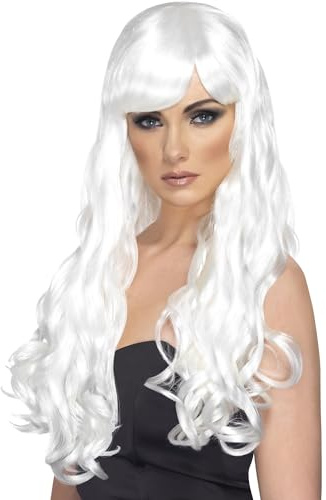 Smiffys Perruque désir blanche, cheveux longs, bouclés avec frange Halloween