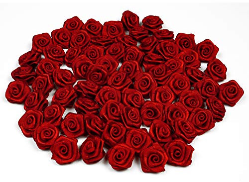 Creativery Satinrosen 15mm 20 Stück - Farbauswahl in 10/15/20/30/60mm - farbecht & waschbar - Kleine Stoffrosen zum Aufnähen - Satin Röschen zum Basteln Nähen Kleben Dekorieren - Rot