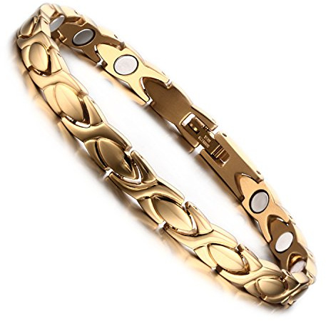 Flongo Damen magnetarmband magnet terapi kugel perlen armband armreif mit Zirkonia silver roséguld Gesundheit elegant för kvinnor, 21 cm, Sten, utan sten