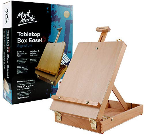 Mont Marte Einstellbare Holz Staffelei, Tragbare Malstaffelei, Tisch Staffelei mit Stauraum für Pinsel, Farben und Zeichen Utensilien