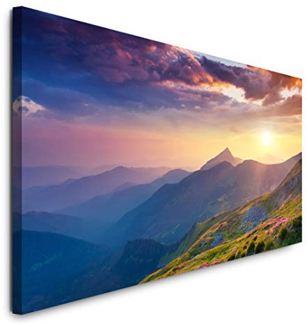 Paul Sinus Art GmbH Landschaft mit Blumen 120x 50cm Panorama Leinwand Bild XXL Format Wandbilder Wohnzimmer Wohnung Deko Kunstdrucke