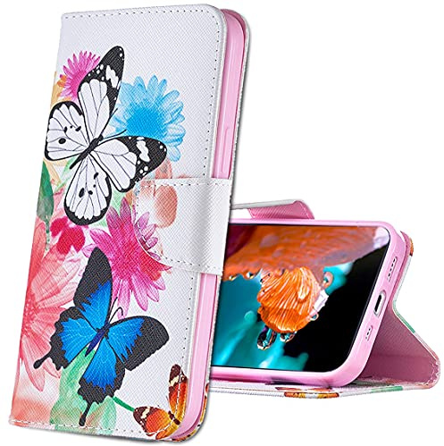 MRSTER iPhone 11 Hülle Leder, Langlebig Leichtes Klassisches Design Flip Wallet Case PU-Leder Schutzhülle Brieftasche Handyhülle für Apple iPhone 11 (6.1). BF Two Butterflies