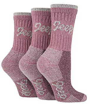 TERRAIN JEEP 3 Pairs Cotton Walking Hiking Socks for Ladies - Padded Breathable Anti Blister Athletic Outdoor Performance Trekking Crew Socks for Women Pink/Cream 4-7